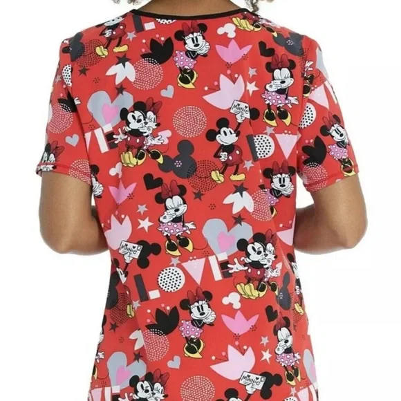 Valentine's Scrub V Neck Disney Top - Size Small Nurse Medical Dental Veterinary - Picture 2 of 9